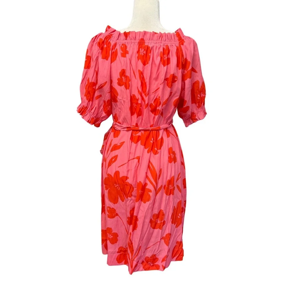 Mersea Womens Midi Dress Size L Floral Off‎ Shoulder Short Puff Sleeve Feminine